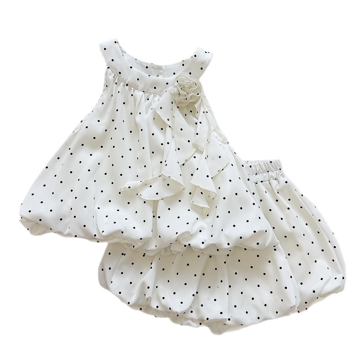 Summer Girls' Outfit Set Polka Dot Strapless Sleeveless Top and Shorts Two-Piece Set Fashionable