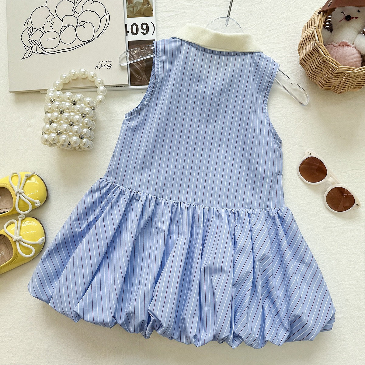Stylish Striped Sleeveless Polo Dress for Girls, Casual Summer Outfit with Embroidery Detailing