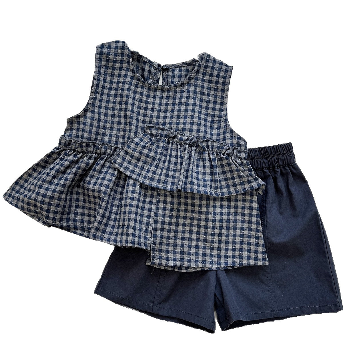 Summer Girls' Plaid Sleeveless Vest and Shorts Casual Sporty Two-Piece Set Fashion Foreign Trade
