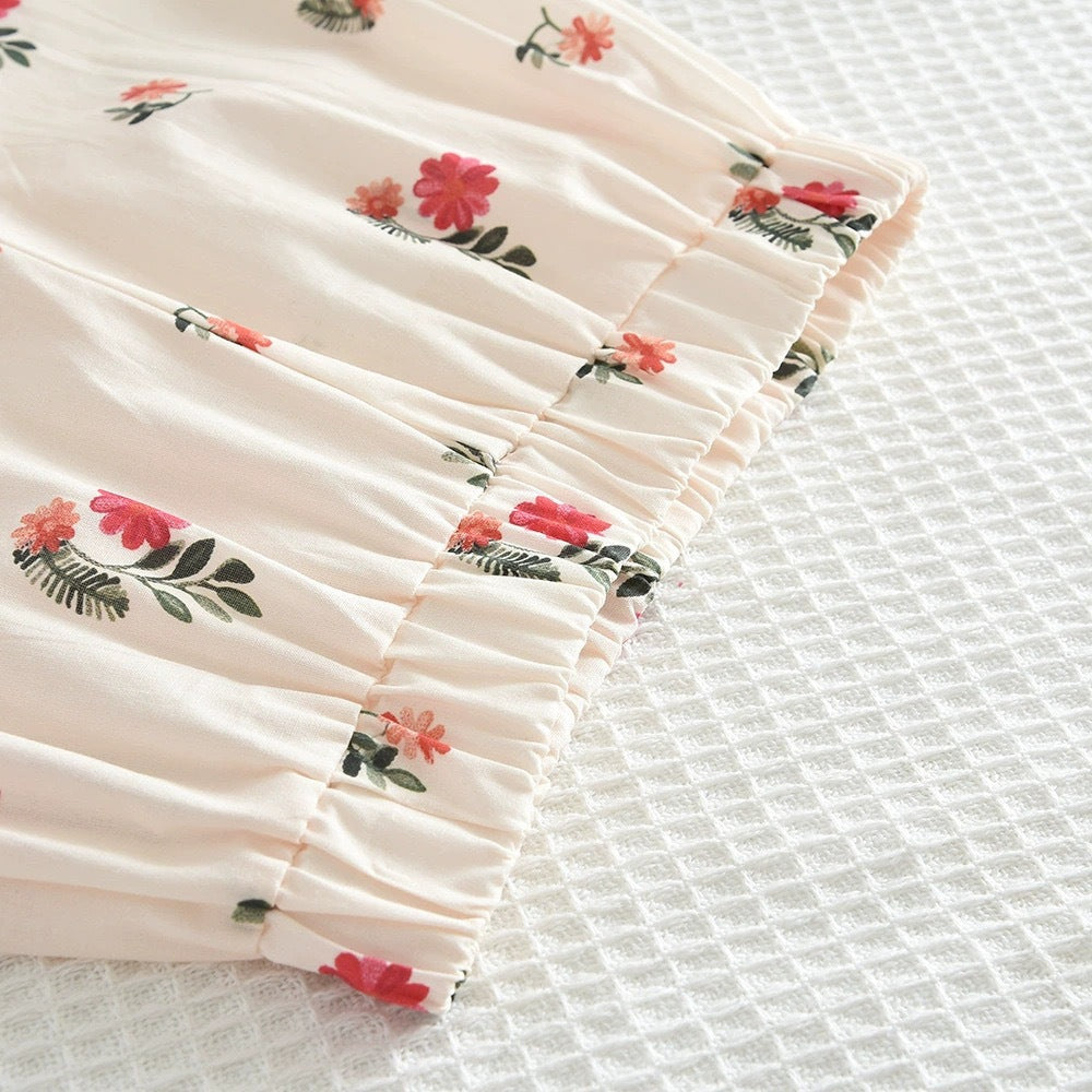 Summer Girls' Outfit Floral Sleeveless Top Wide-Leg Pants Sweet Two-Piece Set for Little Girls