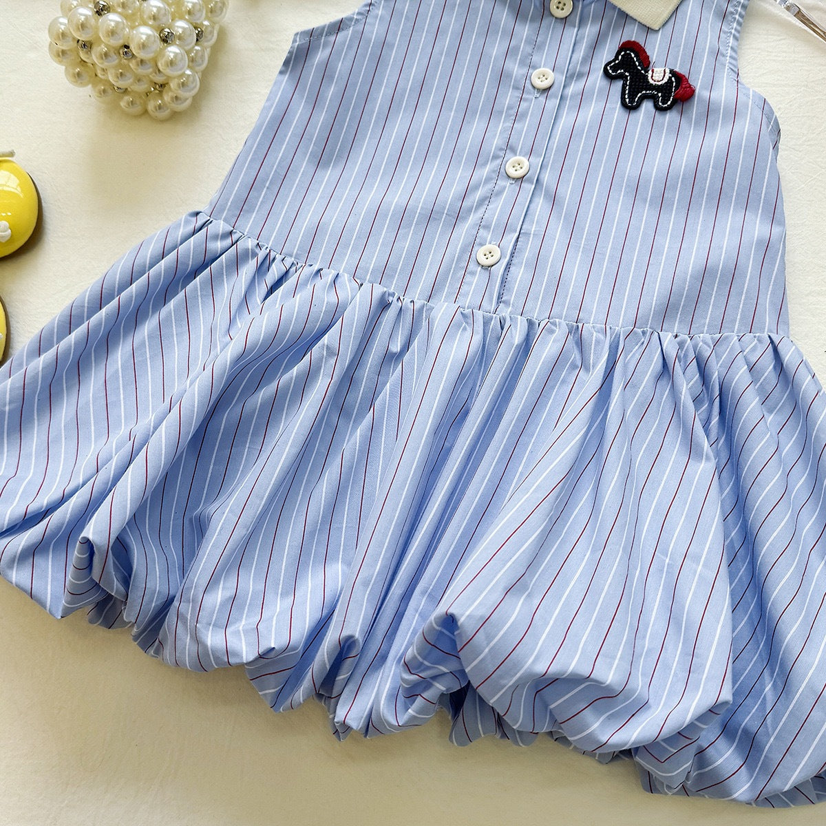 Stylish Striped Sleeveless Polo Dress for Girls, Casual Summer Outfit with Embroidery Detailing
