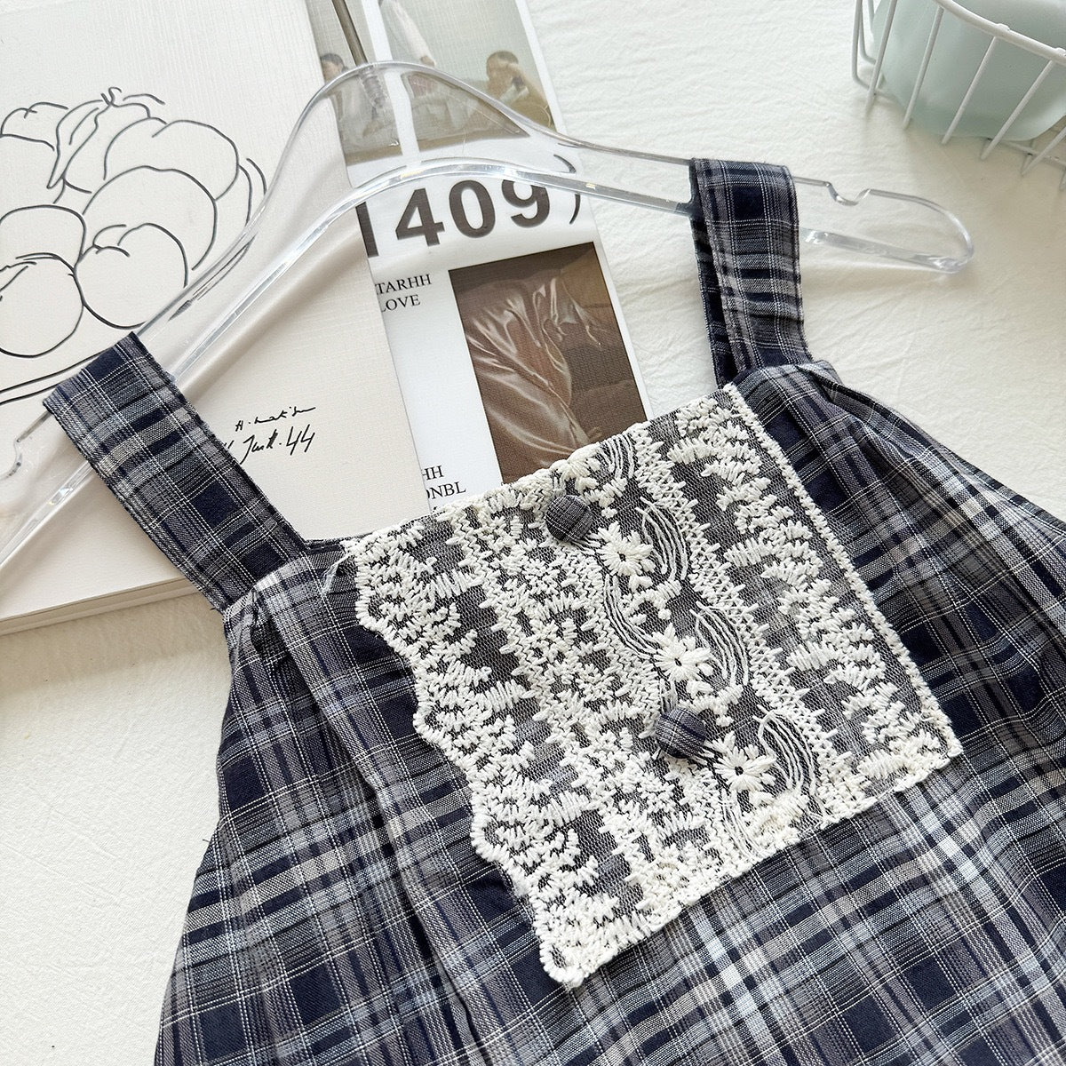 Summer Girl's Dress Checkered Strap Dress Casual Vintage Chic Children's Dress