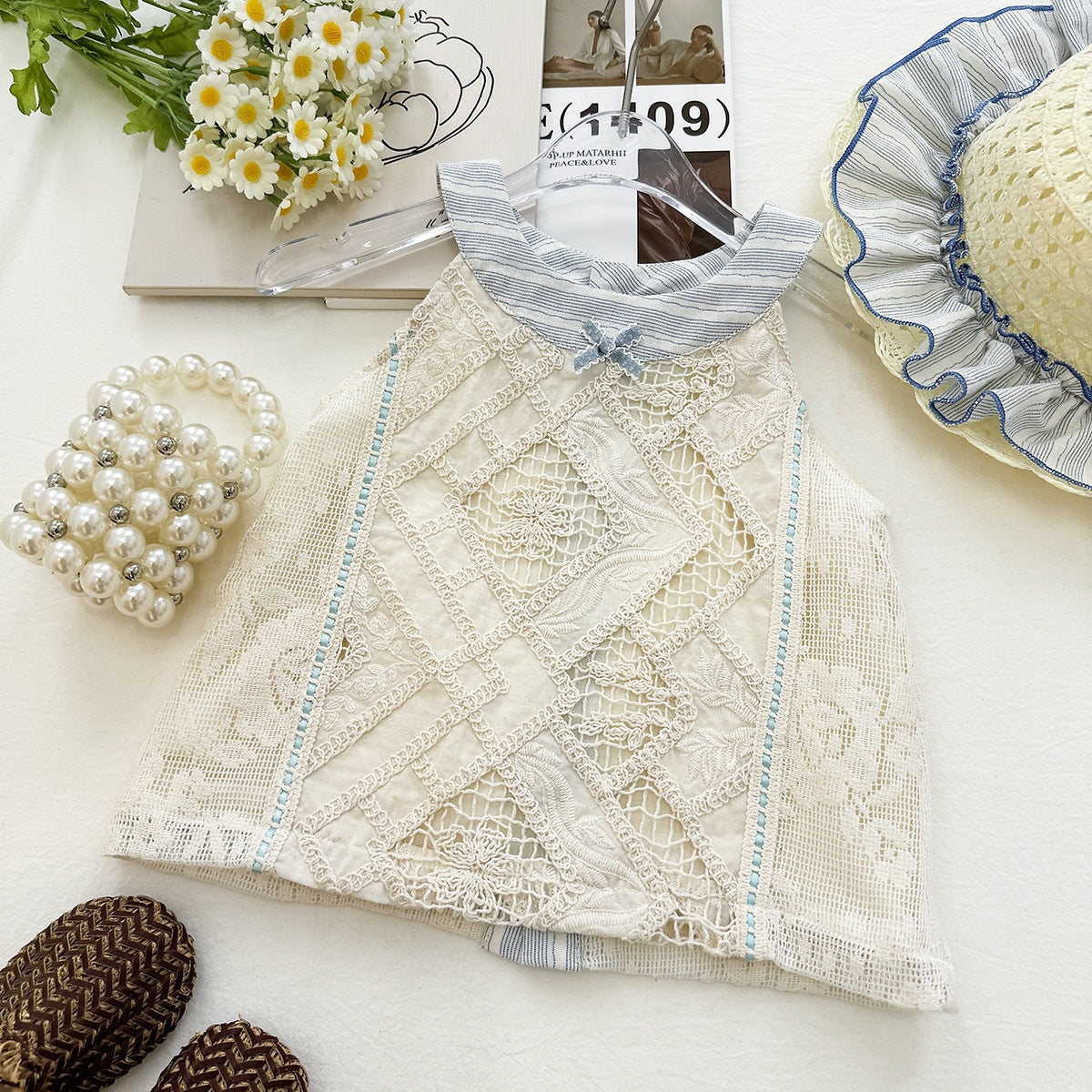 Summer Girls' Set New Lace Crop Top Cake Skirt Princess Two-Piece Outfit Foreign Lace Crop Top Cake Skirt Princess Two-Piece Set for Girls