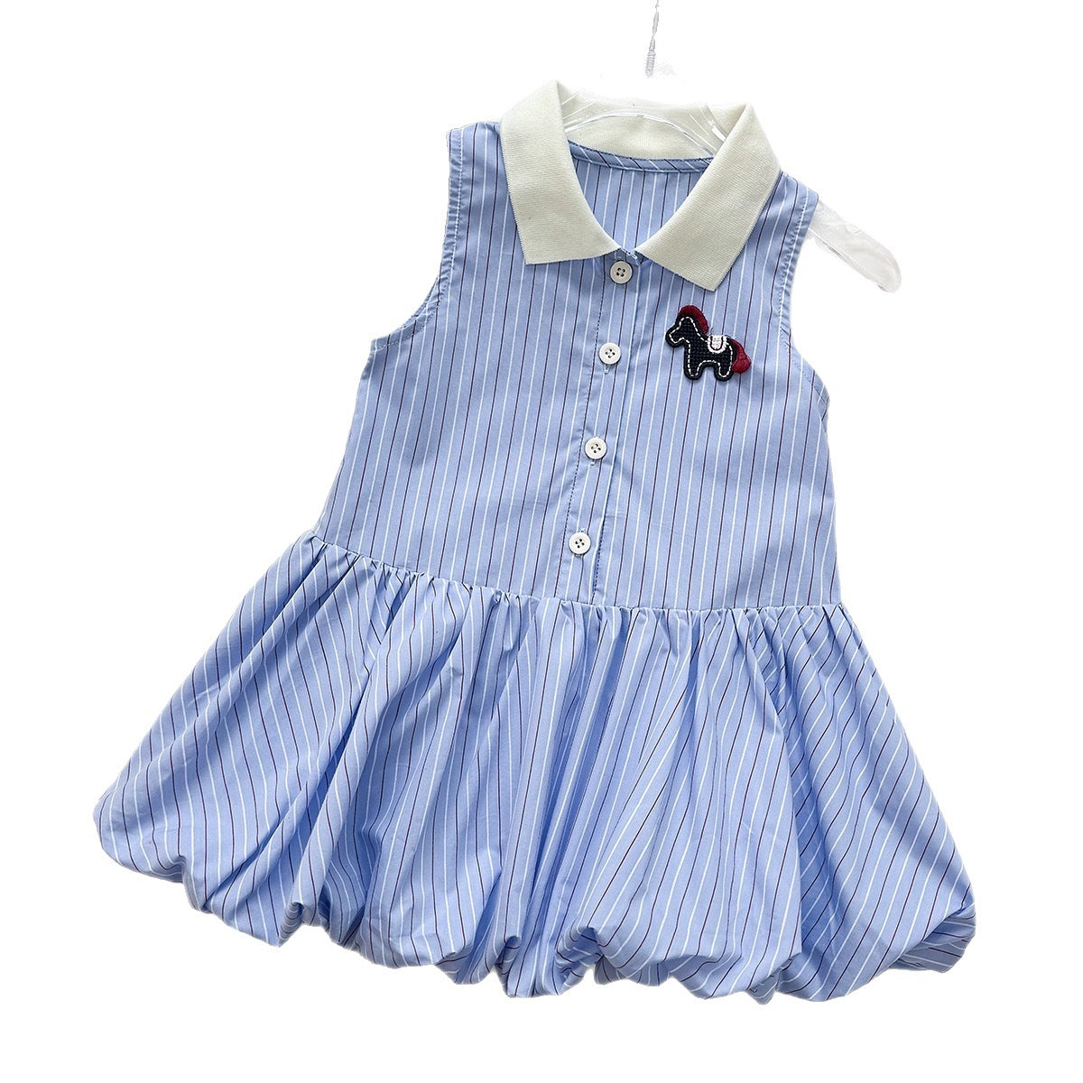 Stylish Striped Sleeveless Polo Dress for Girls, Casual Summer Outfit with Embroidery Detailing