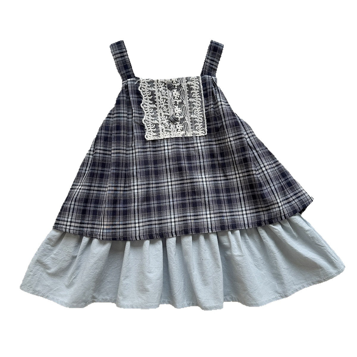 Summer Girl's Dress Checkered Strap Dress Casual Vintage Chic Children's Dress