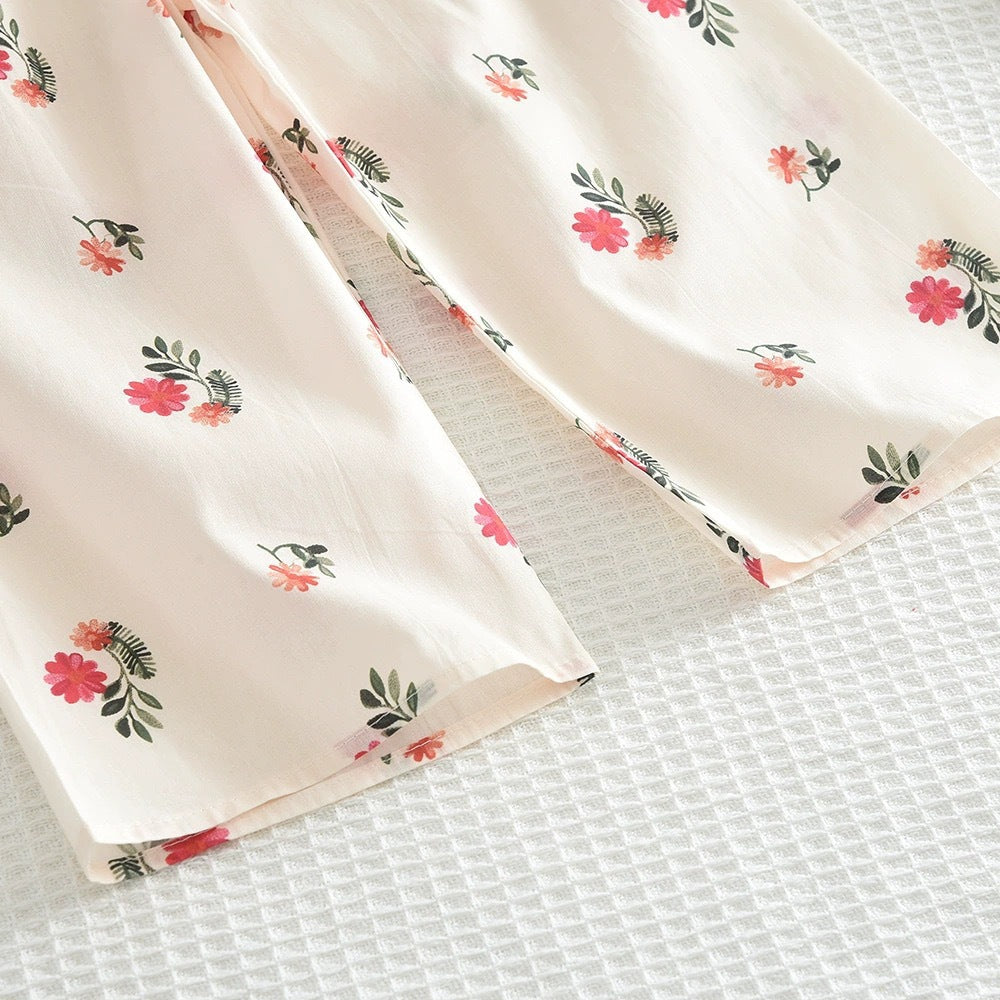 Summer Girls' Outfit Floral Sleeveless Top Wide-Leg Pants Sweet Two-Piece Set for Little Girls
