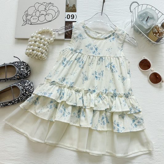 Floral Print Sleeveless Cake Dress for Girls,Children's Tank Dress